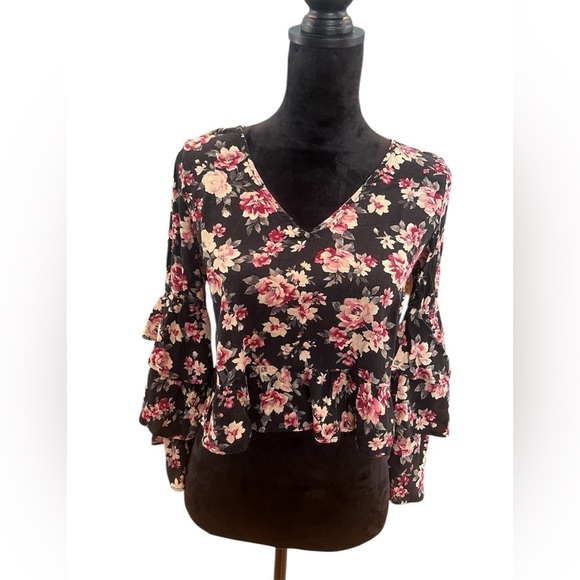 5 FOR $20 American Eagle Outfitters Floral Black Pink Women's sz Small Tunic - Picture 1 of 7